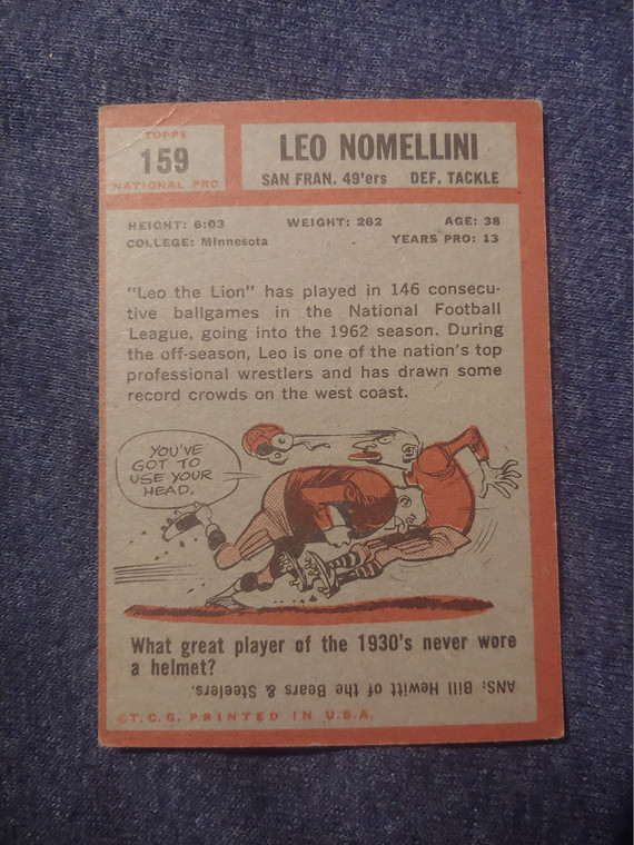 1962 Topps #159 Leo Nomellini vg