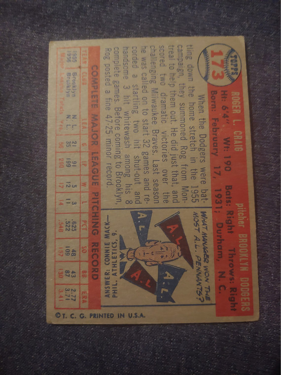 1957 Topps #173 Roger Craig vgex+