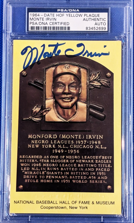 1964 HOF Plaque Monte Irvin auto.