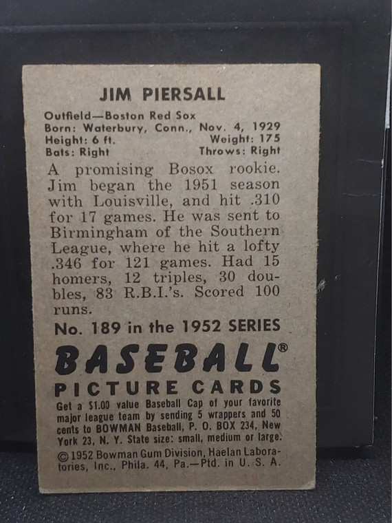 1952 Bowman #189 Jimmy Piersall