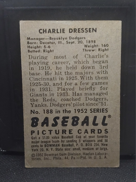 1952 Bowman #188 Charlie Dressen