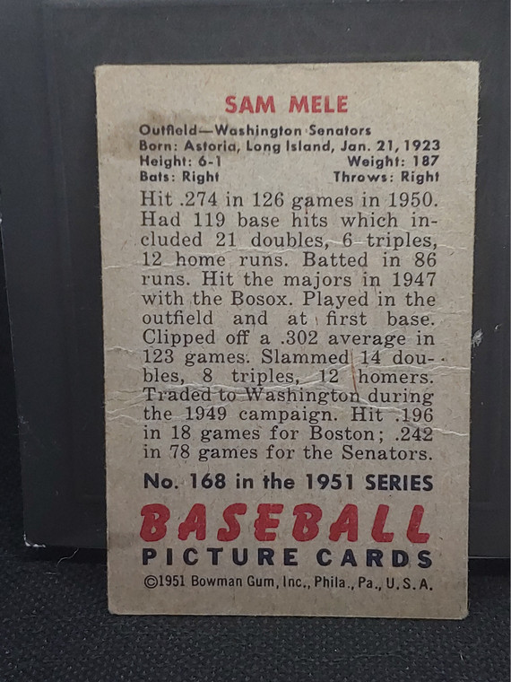 1951 Bowman #168 Sam Mele