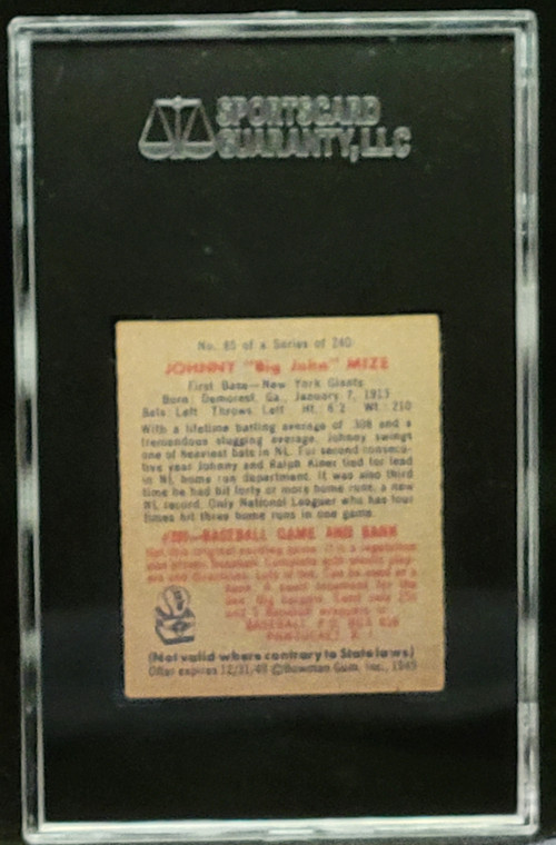 1949 Bowman #85 Johnny Mize NNOF SGC 84/7