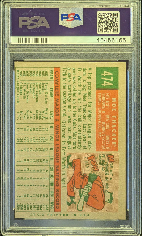 1959 Topps 474 Moe Thacker PSA 8