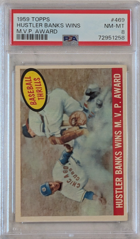 1959 Topps 469 Hustler Banks wins MVP PSA 8