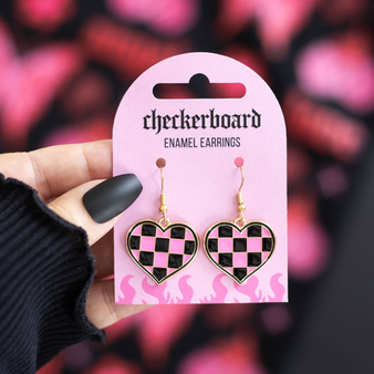 Checkerboard Heart Earrings