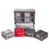 Sherpa Table & Organizer with each of the compartments taken out of it to show its size and capacity