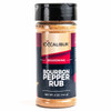 A 5 oz. shaker of Bourbon Pepper Rub from Excalibur