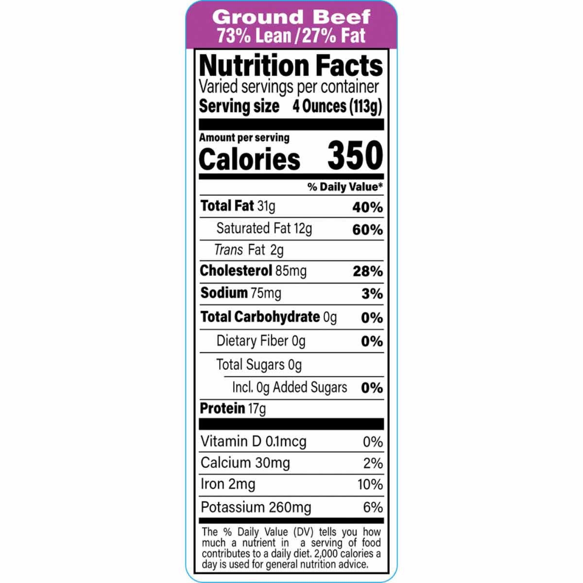 73/27 GB Nutritional Label