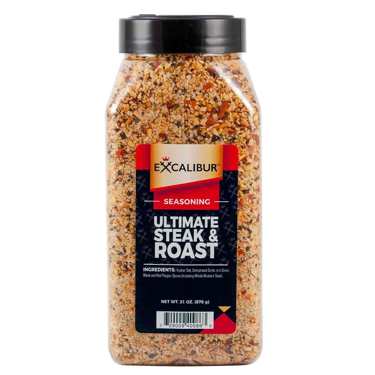 A 31 oz. bottle of Ultimate Steak and Roast Rub from Excalibur