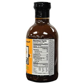 Nutrition Facts on a bottle of Bash Brothers Honey Jalapeno BBQ Sauce