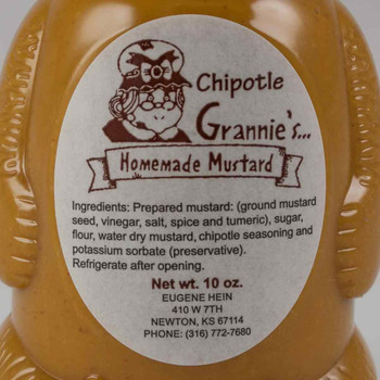 Ingredient list on a jar of Grannies Chipotle Mustard