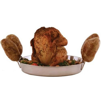 Deluxe Beer Can Roaster with chicken in it