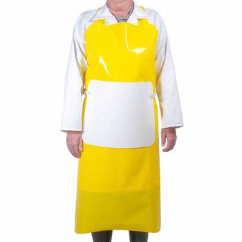 Someone wearing a Belly Guard Apron over a yellow apron