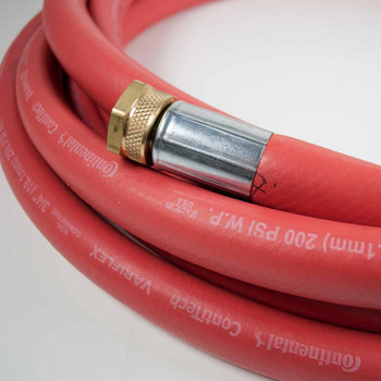 A close-up on one of the ends of a Wingfoot Washdown Hose