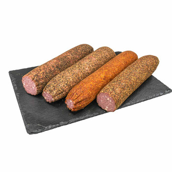 Sausages cooked in spice-lined casings