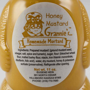 The ingredient list on a jar of Grannies Honey Mustard