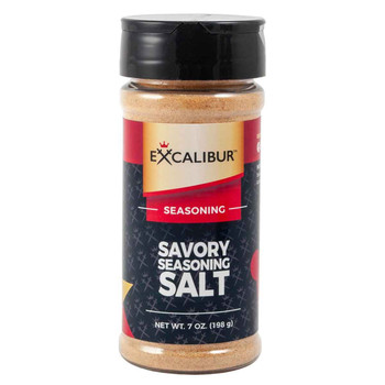 A shaker of Savory Seasoning Salt from Excalibur