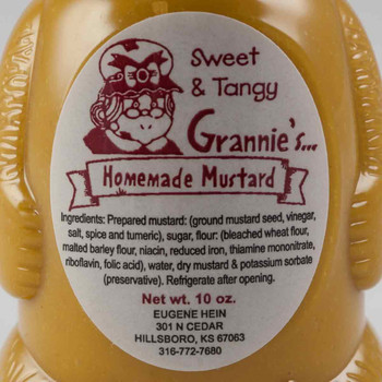 Ingredients list on a jar of Grannies Sweet and Tangy Mustard