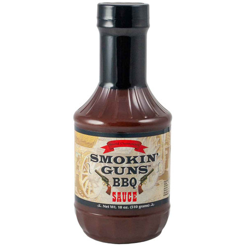 A bottle of Smokin' Guns BBQ Sauce (18 oz.)