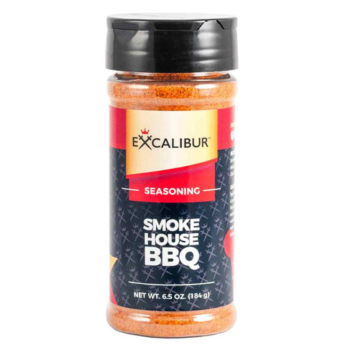 A shaker of Smokehouse BBQ Seasoning and Rub from Excalibur
