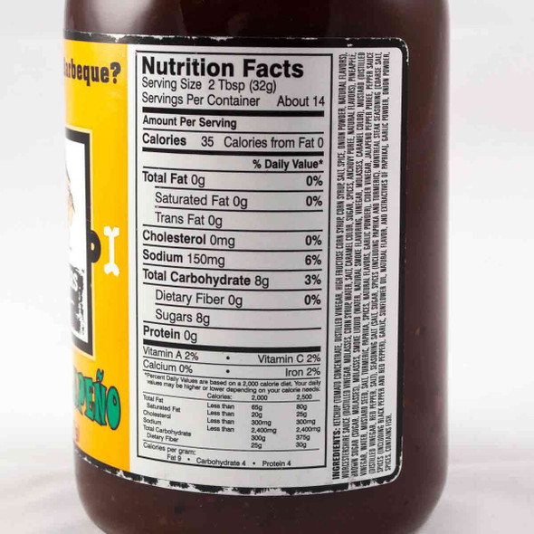 Nutrition Facts on a bottle of Bash Brothers Pineapple Jalapeno
