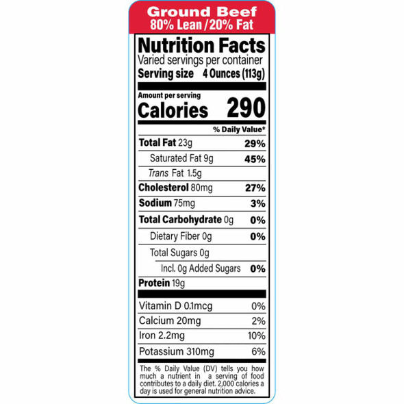 85/15 GB Nutritional Label