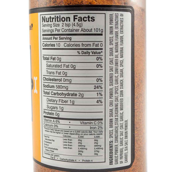 Nutrition Facts on a bottle of Bash Brothers Brisket Rub