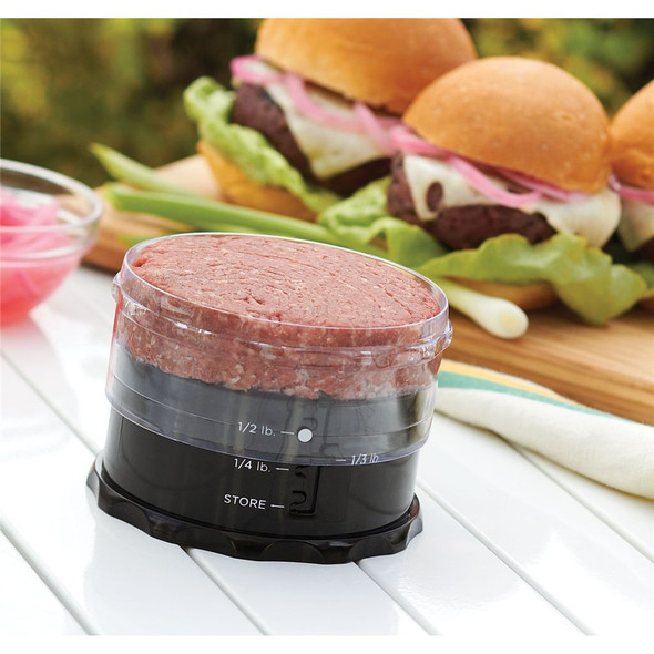 Adjustable Burger Press with ground meat to demonstrate use