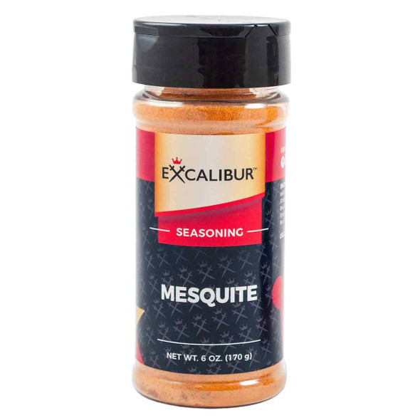 A shaker of Mesquite Seasoning from Excalibur