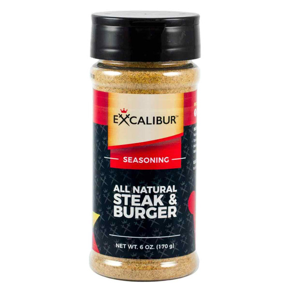 A shaker of All Natural Steak and Burger seasoning from Excalibur