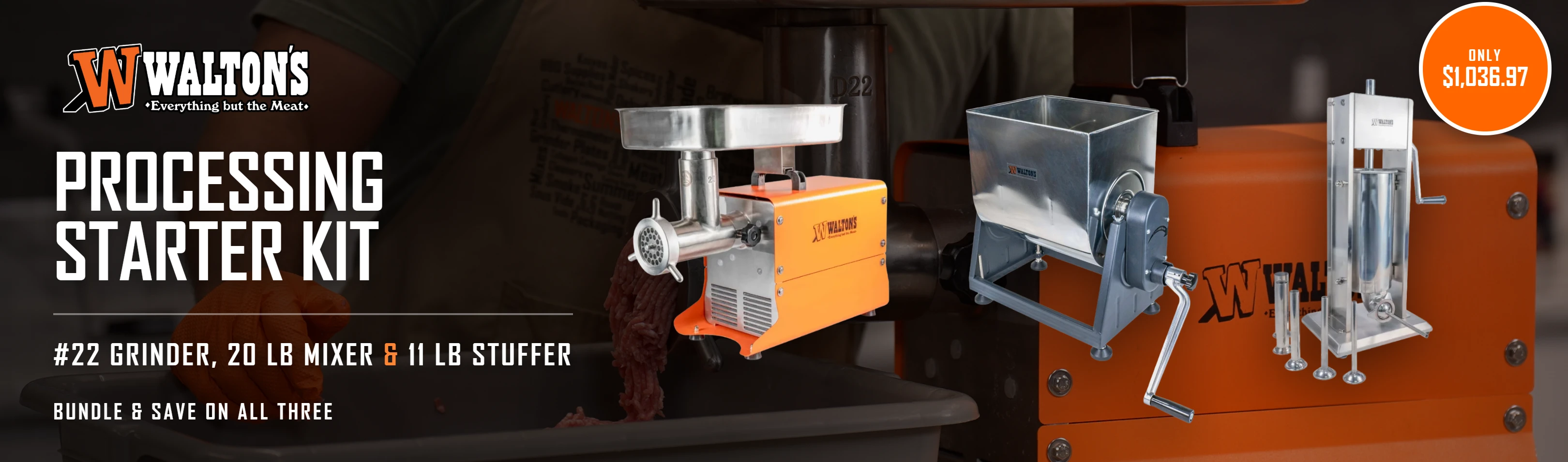 walton's processing pro kit, gind, mix, stuff sausage