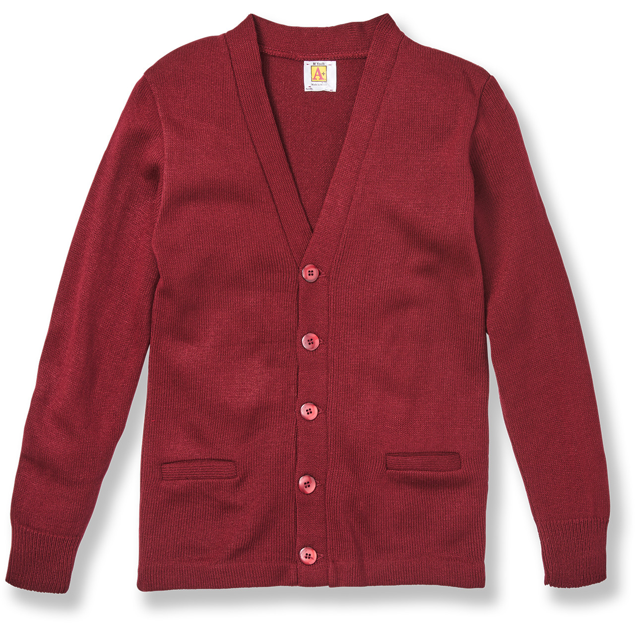 V-Neck Cardigan Sweater [AK021-1001-CARDINAL] - FlynnO'Hara Uniforms