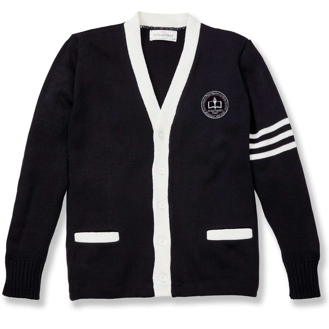 V Neck Varsity Cardigan Sweater with embroidered logo