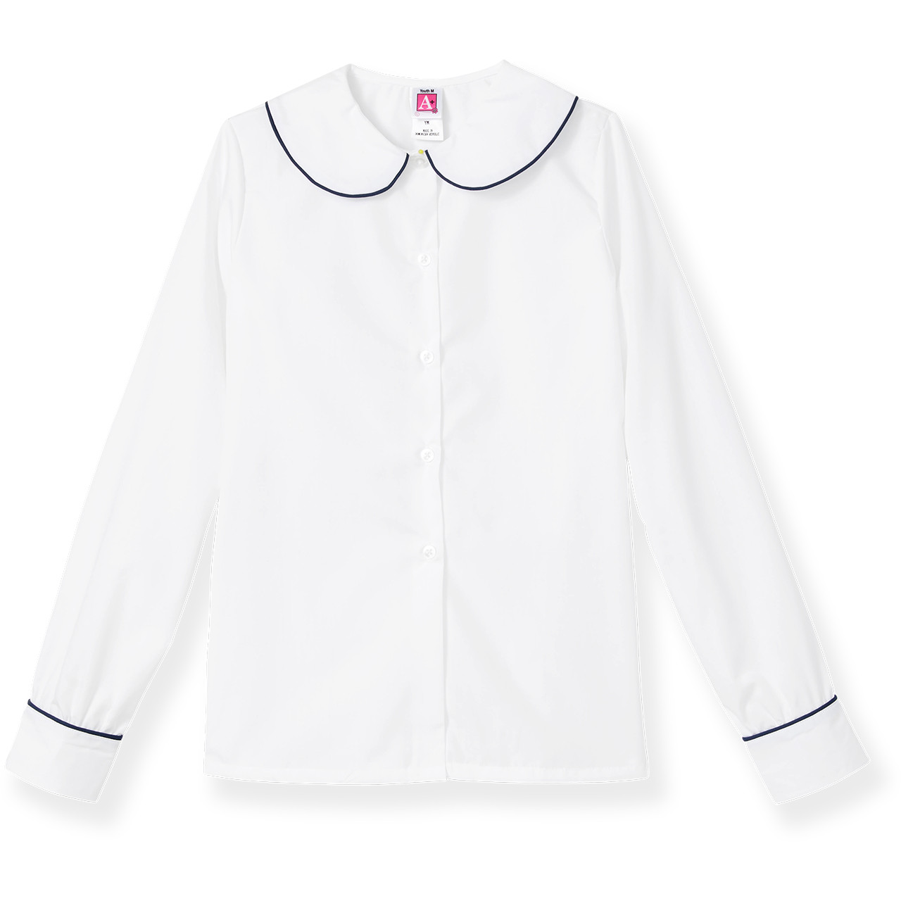 Ladies Peter Pan Collar Blouse on white with long sleeve