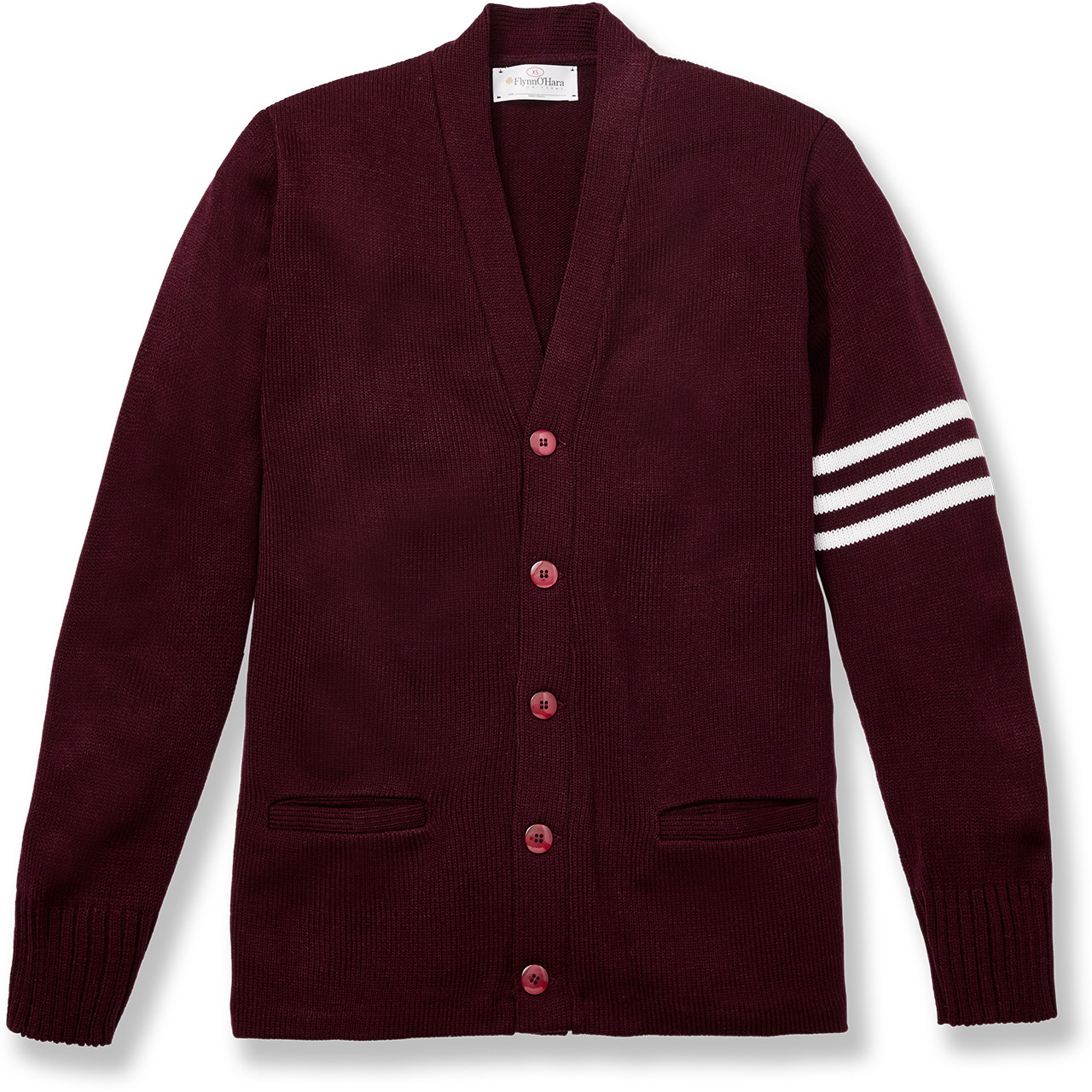 V-Neck Varsity Cardigan Sweater [AK009-3461-WNE W/WH] - FlynnO
