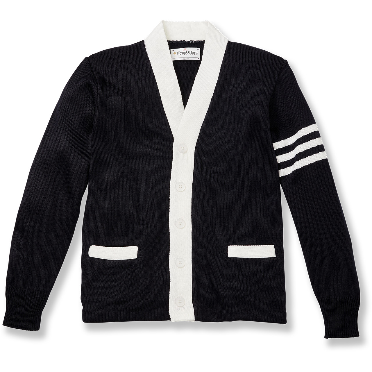 V-Neck Cardigan Sweater [NY545-6331-NVY W/WH] - FlynnO'Hara Uniforms