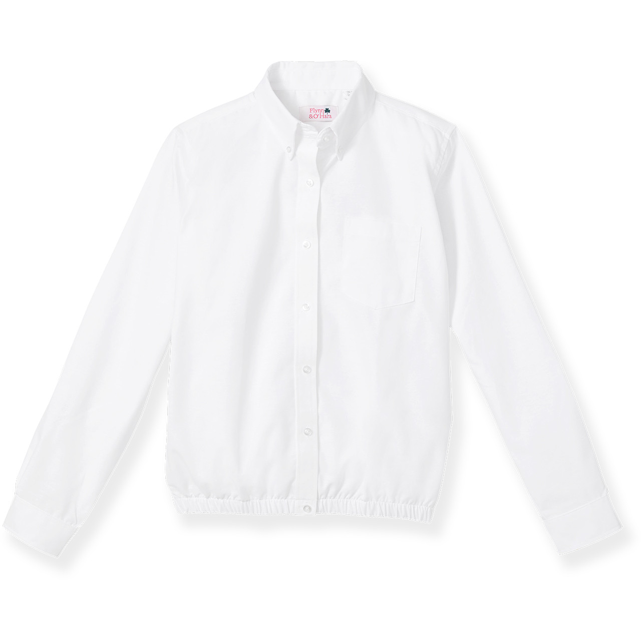 Long Sleeve Banded Bottom Oxford Blouse [PA528-881-WHITE] - FlynnO