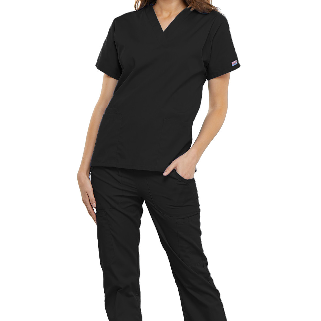 V-Neck Scrub Top [WV006-4700-BLACK] - FlynnO'Hara Uniforms