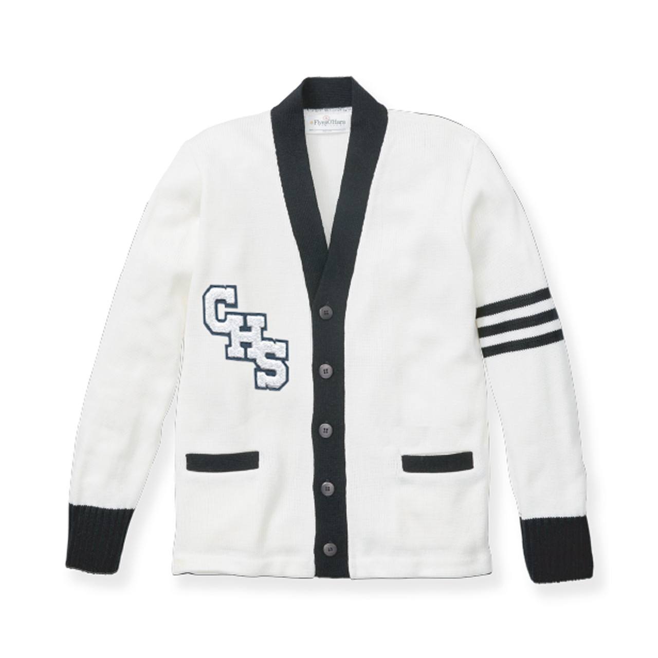V-Neck Varsity Cardigan Sweater with school emblem [NY733-3471/CHN 
