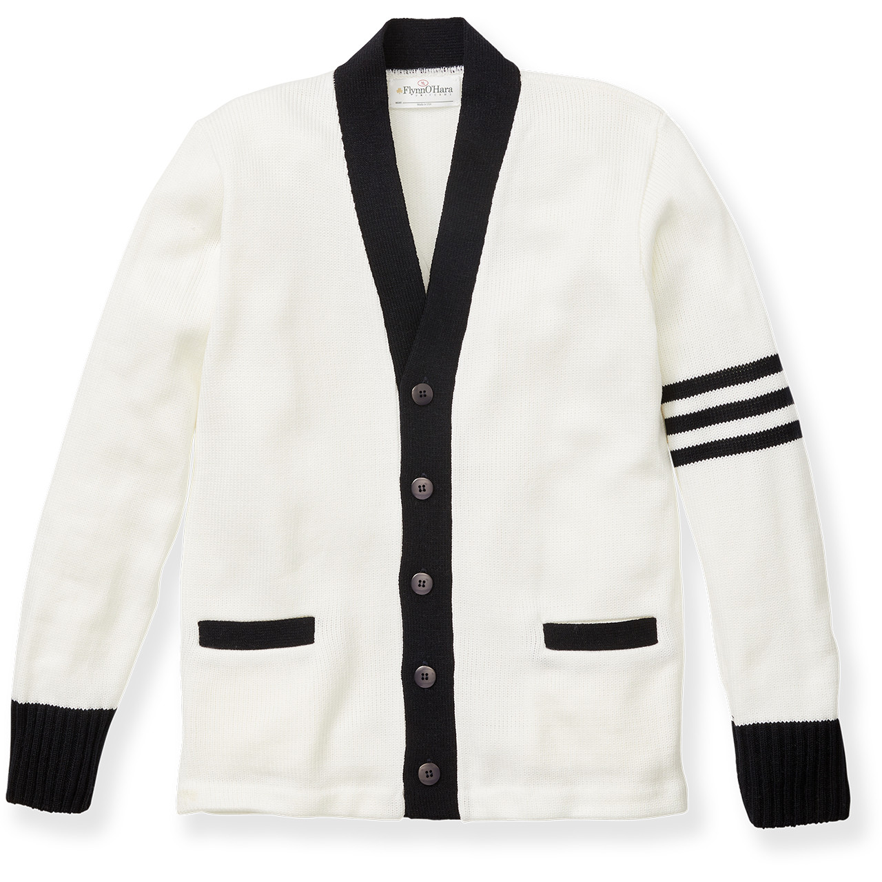 V-Neck Varsity Cardigan Sweater [AK009-3471-WHITE/NV] - FlynnO