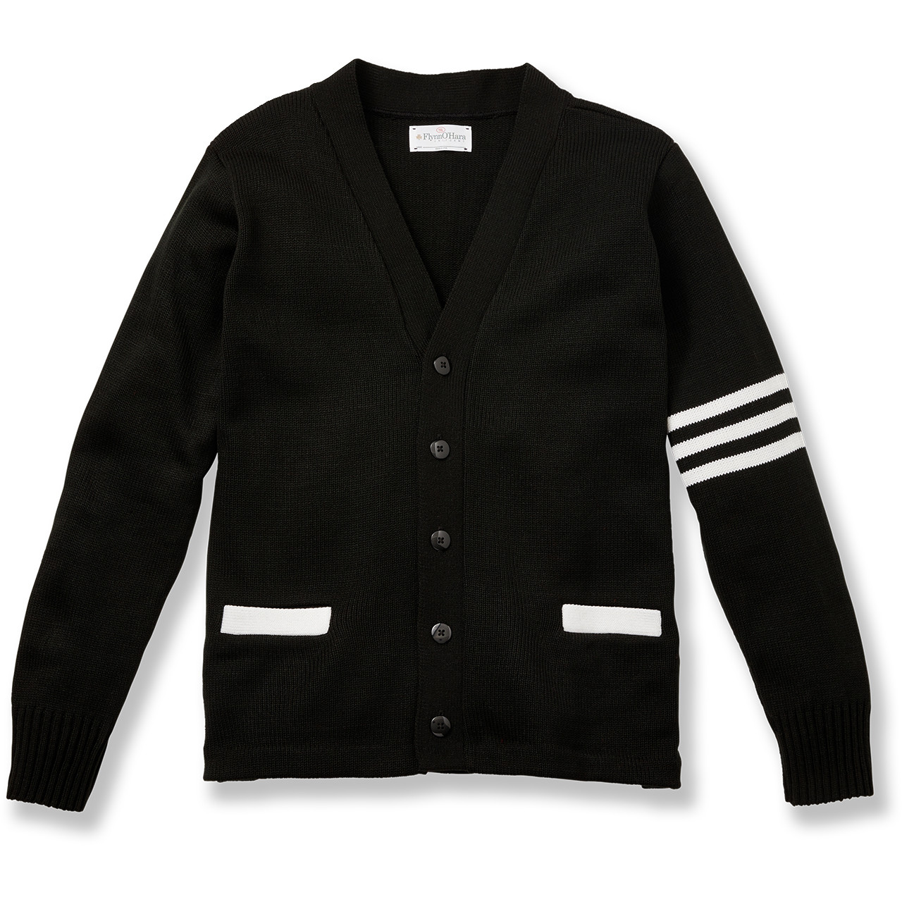 V-Neck Varsity Cardigan Sweater [AK021-3478-BLK/WHT] - FlynnO'Hara
