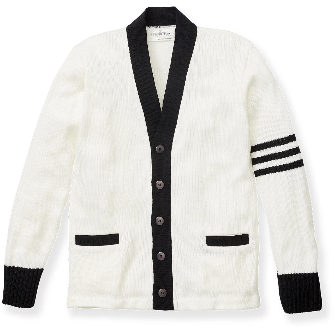 V-Neck Varsity Cardigan Sweater [AK021-3471-WHITE/NV] - FlynnO 