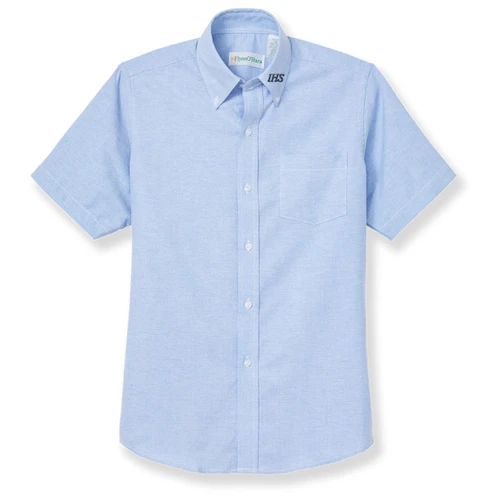 Short Sleeve Oxford Shirt with embroidered logo [NJ003-OX-S IHS-BLUE]