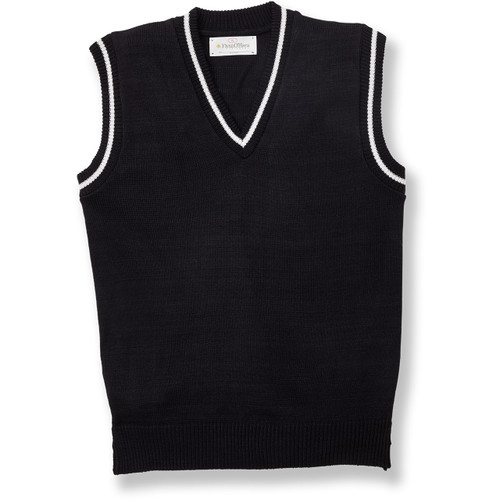 V-Neck Sweater Vest with heat transferred logo [TX168-6603-NVY W/WH]