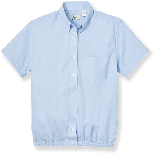 Short Sleeve Banded Bottom Oxford Blouse with embroidered logo [MD065-880-VPL-BLUE]