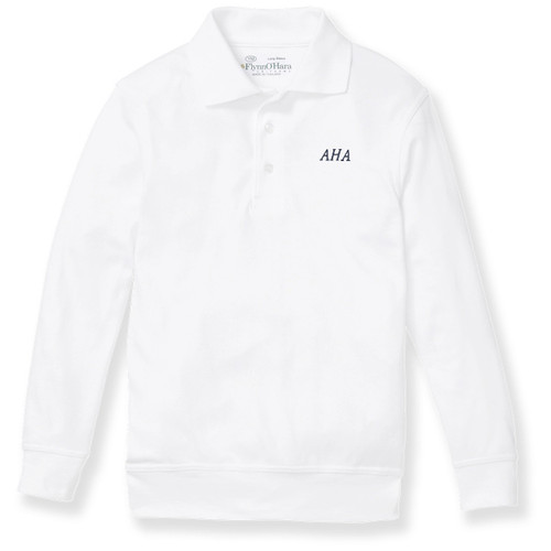 Long Sleeve Banded Bottom Polo Shirt with embroidered logo [NJ374-9617/AHA-WHITE]