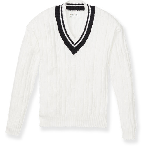 Cotton V-Neck Sweater with embroidered logo [OH007-2737/SUA-WH W/NV]