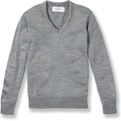 V-Neck Pullover Sweater with heat transferred logo [NJ091-6500-HE GREY]