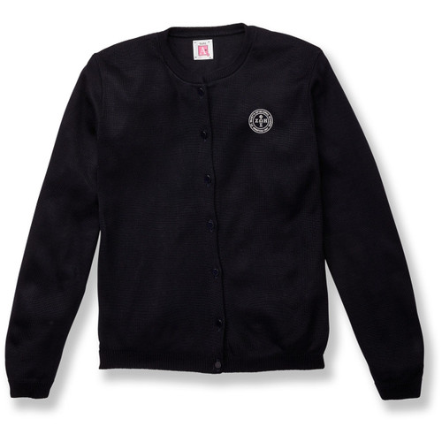 Fine Gauge Crewneck Cardigan with embroidered logo [TN008-4917/MAE-NAVY]